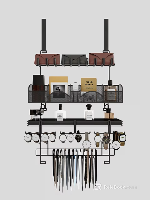 Modern Wall Mounted Multi Layer Storage Shelf with Decorative Items Books and Perfume Bottles 3d model 