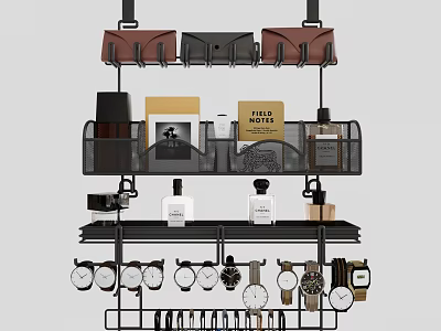 Modern Wall Mounted Multi Layer Storage Shelf with Decorative Items Books and Perfume Bottles 3d model