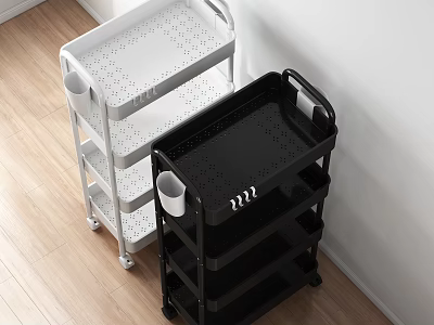 White and Black Multi Tier Rolling Storage Racks With Mobile Wheels for Home Organizing 3d model
