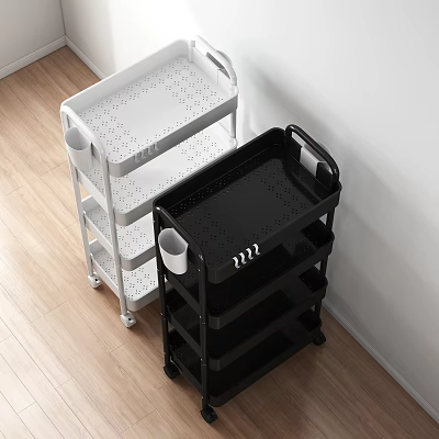 White and Black Multi Tier Rolling Storage Racks With Mobile Wheels for Home Organizing 3d model