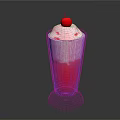 Red Milkshake With Cream Layer And Cherry Topping In Tall Glass