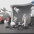 Space Theme Indoor Landscape with Astronaut Figures Planets and Rock Decorations