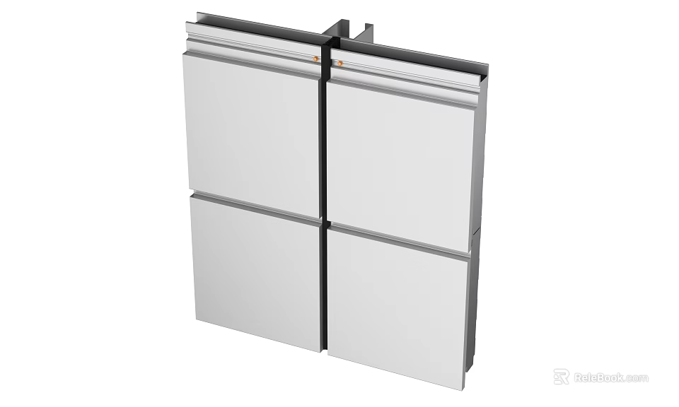 Building Exterior Wall With Modular Metal Panels Horizontal Divider Strips And Top Support Structure 3d model