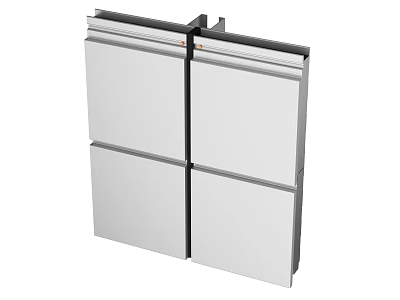 Building Exterior Wall With Modular Metal Panels Horizontal Divider Strips And Top Support Structure 3d model