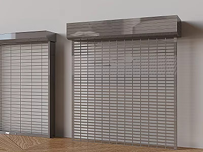 Gray Window Blinds With Modern Design Mounted On Wall And Wooden Floor 3d model
