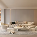 Modern Living Room With TV Wall Fireplace Beige Sofas Round Coffee Table Decorations Natural Light