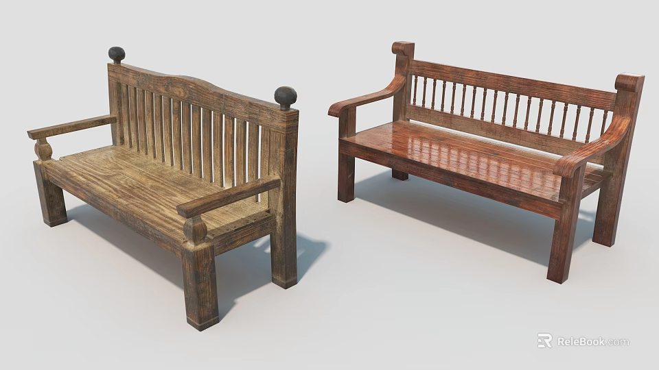 Two Wooden Armchairs With Slatted Backrests And Armrest Details For Home Decor 3d model 
