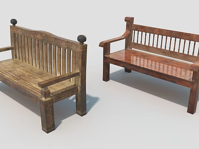 Two Wooden Armchairs With Slatted Backrests And Armrest Details For Home Decor 3d model