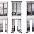 Modern Double Doors With Mountain Landscape Pattern And Metal Frame For Interior 3d model