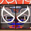 Vibrant SpiderMan Themed Restaurant Interior With Star Shaped Ceiling Lights And Spider Sculpture