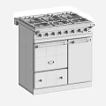 Elegant Cream Colored Kitchen Stove Oven With Gold Knobs Handles And Cabinet Doors