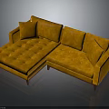 Modern Orange Tufted Sectional Sofa With Plush Cushions And Wooden Legs