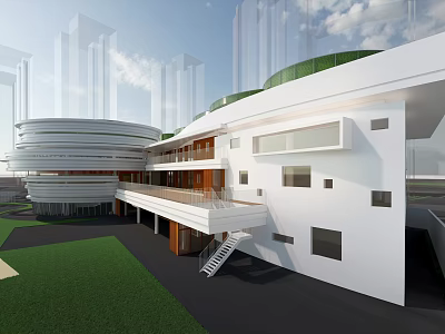 Modern Kindergarten Building With Lawn And Contemporary Design 3d model