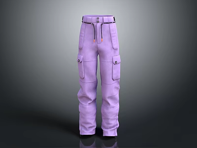 Purple Cargo Pants With Multiple Pockets And Adjustable Belt For Daily Casual Use 3d model