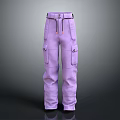 Purple Cargo Pants With Multiple Pockets And Adjustable Belt For Daily Casual Use