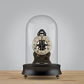 Vintage Mechanical Clock With Glass Dome And Roman Numeral Face On Wooden Base