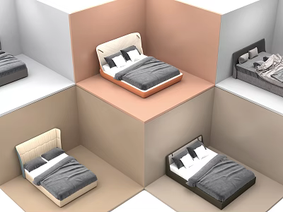 Multiple Double Bed Designs Featuring Gray Beige Bedding And Modern Headboards 3d model