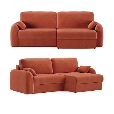 Brown Fabric Two Seater Sofa in Straight and Corner Styles with Armrests and Cushions 3d model
