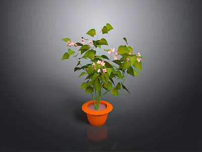 Indoor Decorative Plant With Green Leaves And Small Pink Flowers In Orange Pot 3d model