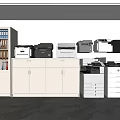 Neatly Arranged Office Appliances Including Printers Copiers File And Storage Cabinets