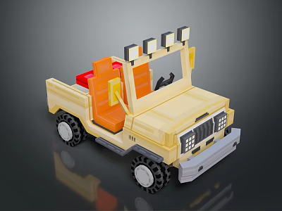 Yellow Toy Truck With Orange Seats Roof Lights And Black Wheels Design 3d model