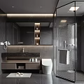 Modern Bathroom Interior Design With Marble Vanity Large Mirror And Glass Shower