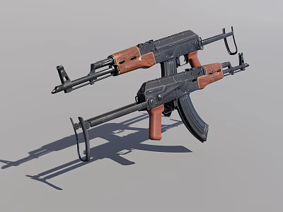 Black And Brown Assault Rifles With Wooden Stock And Grip Displayed Side By Side 3d model Black And Brown Assault Rifles With Wooden Stock And Grip Displayed Side By Side 3d model