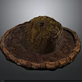 Decorative Stone Scene Component with Circular Base Raised Center Holes and Cracked Texture