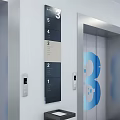 Modern Elevator Hallway With Glass Doors Blue Patterns And Marble Floor 3d model