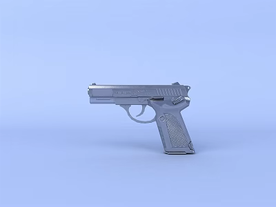 Modern Handgun With Silver Metal Finish Textured Grip And Trigger On Light Blue Background 3d model