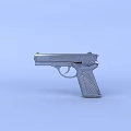 Modern Handgun With Silver Metal Finish Textured Grip And Trigger On Light Blue Background