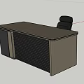 Modern Dark Brown Office Desk With Roller Shutter Cabinet and Black Office Chair Setup