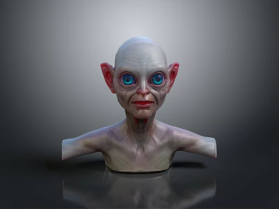 Fantasy Creature Character Bald Head Pointed Ears Blue Eyes Skin Texture Upper Body 3d model