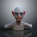 Fantasy Creature Character Bald Head Pointed Ears Blue Eyes Skin Texture Upper Body