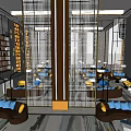 Modern Sales Office Interior With Pendant Lights Comfortable Sofas And Glass Partitions 3d model