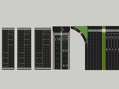 Detailed Road Infrastructure Design With Lane Markings Pedestrian Paths And Curved Sections 3d model