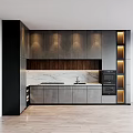 Modern Kitchen Interior With Dark Gray Cabinets Wooden Accent And Marble Countertop