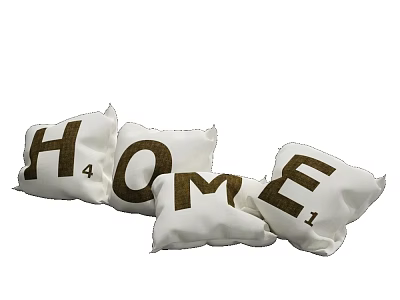 White Brown Cotton Decorative Pillows With HOME Letter Print Design 3d model