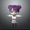 Cartoon Child With Purple Hair Pigtails Blue Eyes White Top And Pink Skirt Arms Outstretched
