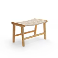 Wooden Stool With Woven Seat And Simple Natural Design In Light Brown Frame