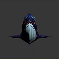 3D Blue Fish With Red Eyes And Blue Textured Patterns On Gray Background