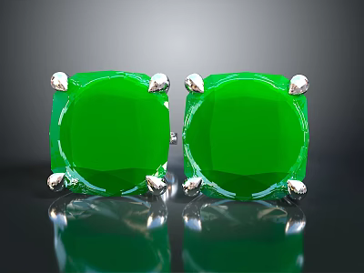 Fashion Accessories Emerald Square Cut Earrings with Silver Prongs and Shiny Surface 3d model