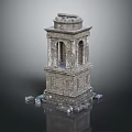 Classical Stone Tower Building With Double Arch Windows And Base Stones 3d model
