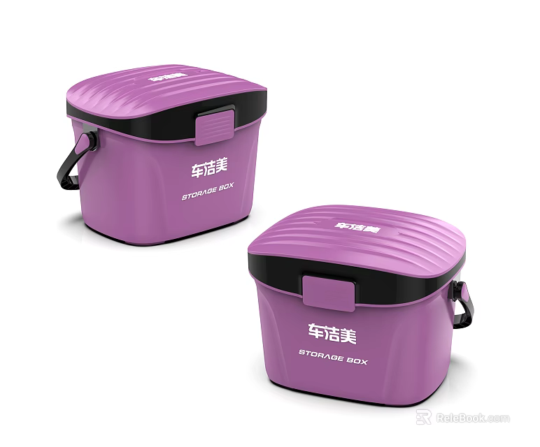 Practical Purple Storage Boxes For Household Use With Handles And Lids 3d model 
