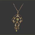 Elegant Golden Pendant Necklace With Green Gemstone And Diamonds In Intricate Filigree Design