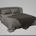 Modern White Double Bed with Curved Headboard Pillows and Cozy Blanket