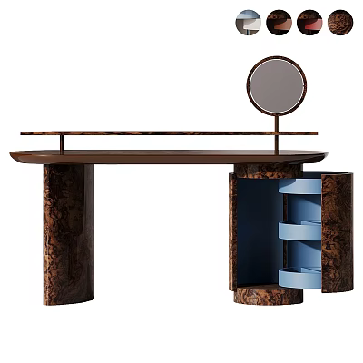 Modern Dressing Table With Round Mirror Unique Pattern And Blue Tiered Drawers 3d model