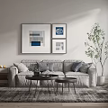 Modern Three-Seat Sofa Casual Sofa Coffee Table 3d model