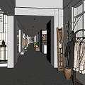 Minimalist Japanese Interior Design With Grid Door Calligraphy Scroll And Lanterns