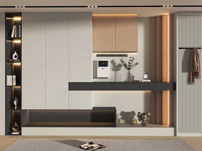 Contemporary Shoe Cabinet With Modern Design White And Wood Finish And Decorative Accessories 3d model